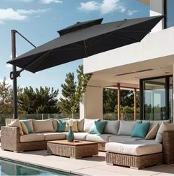 Double Top 11 ft. Square Aluminum 360° Rotation Tilt Cantilever Patio Umbrella in Black for Outdoor