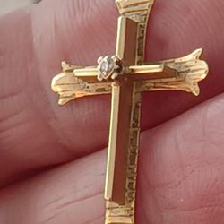 14 Kt. Gold  Diamond"Cross" Pendant- 1.4 Grams Weight