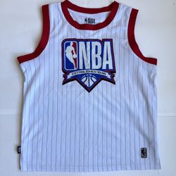 Boys Classic NBA White Striped Casual Athletic Tee Jersey Large
