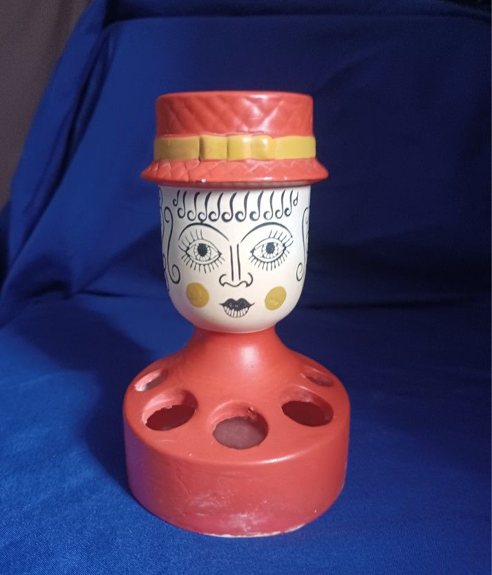 60's Handpainted Big Eyed Mod Lady Cosmetics Organizer