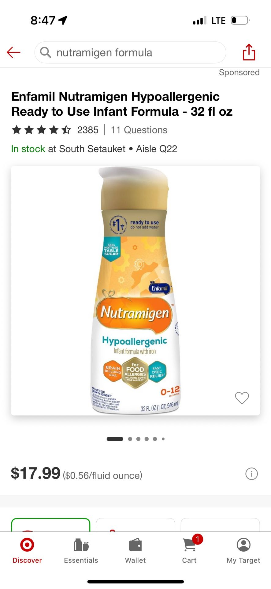 Enfamil Nutramigen Hypoallergenic Ready to Use Infant Formula - 32 fl oz