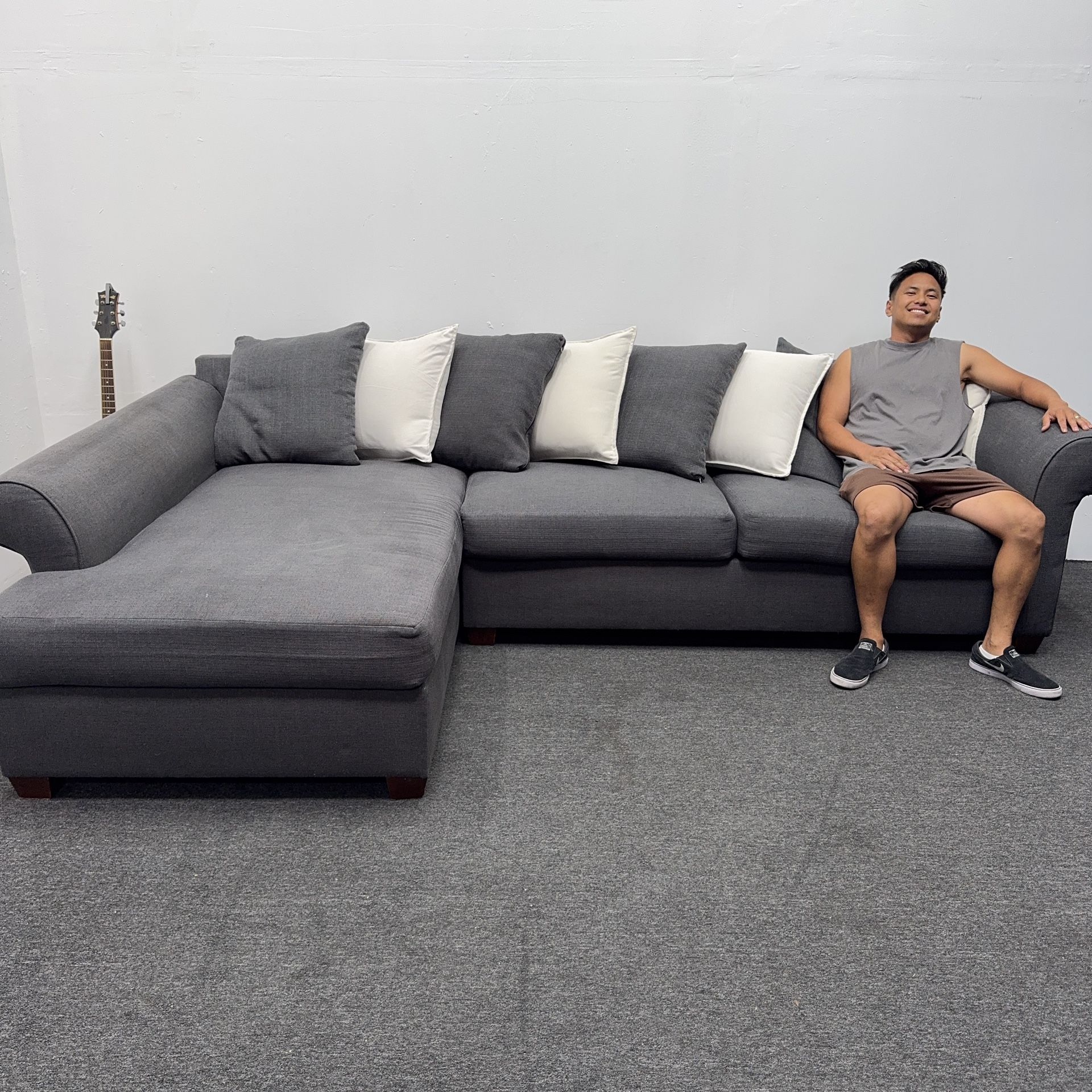 Deep Blue Sectional Couch with Oversized arm rest - Can Deliver