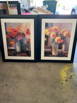 Pair of Framed Floral Still Life Prints Length 32 width 26