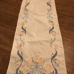 Vintage Cross Stiched Table Scarf 