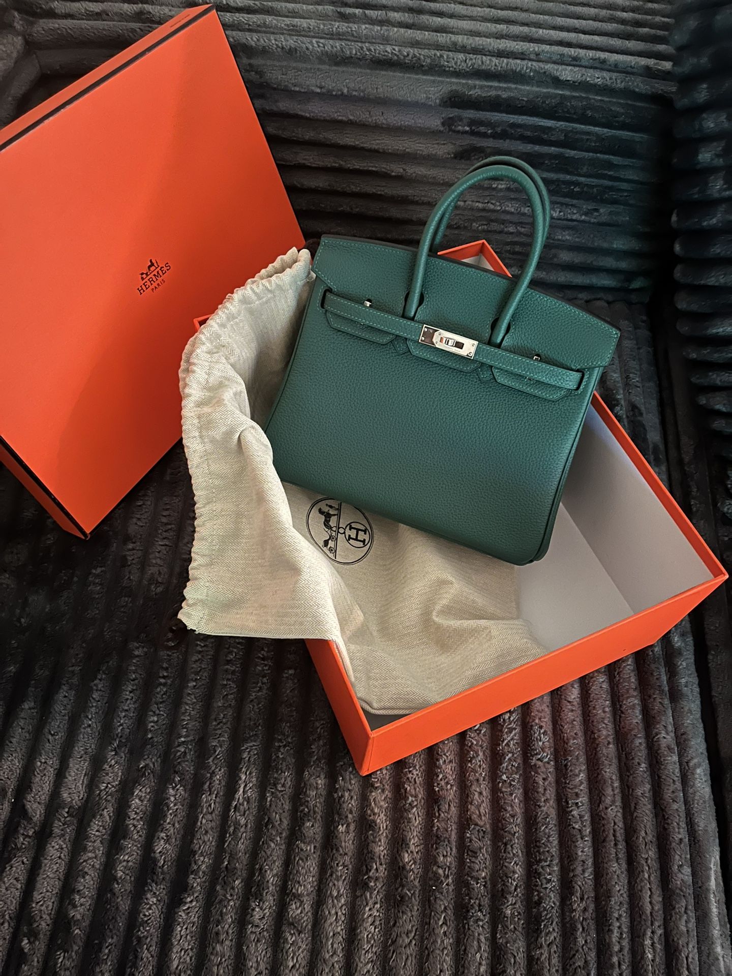 Birkin Green TogoLeather with Palladium Hardware. Excellent condition, comes with accessories.