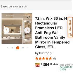 Rectangular frameless led anti fog wall bathroom vanity mirro.