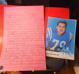 Lou Michaels Handwritten Signed Letter W/coa & print