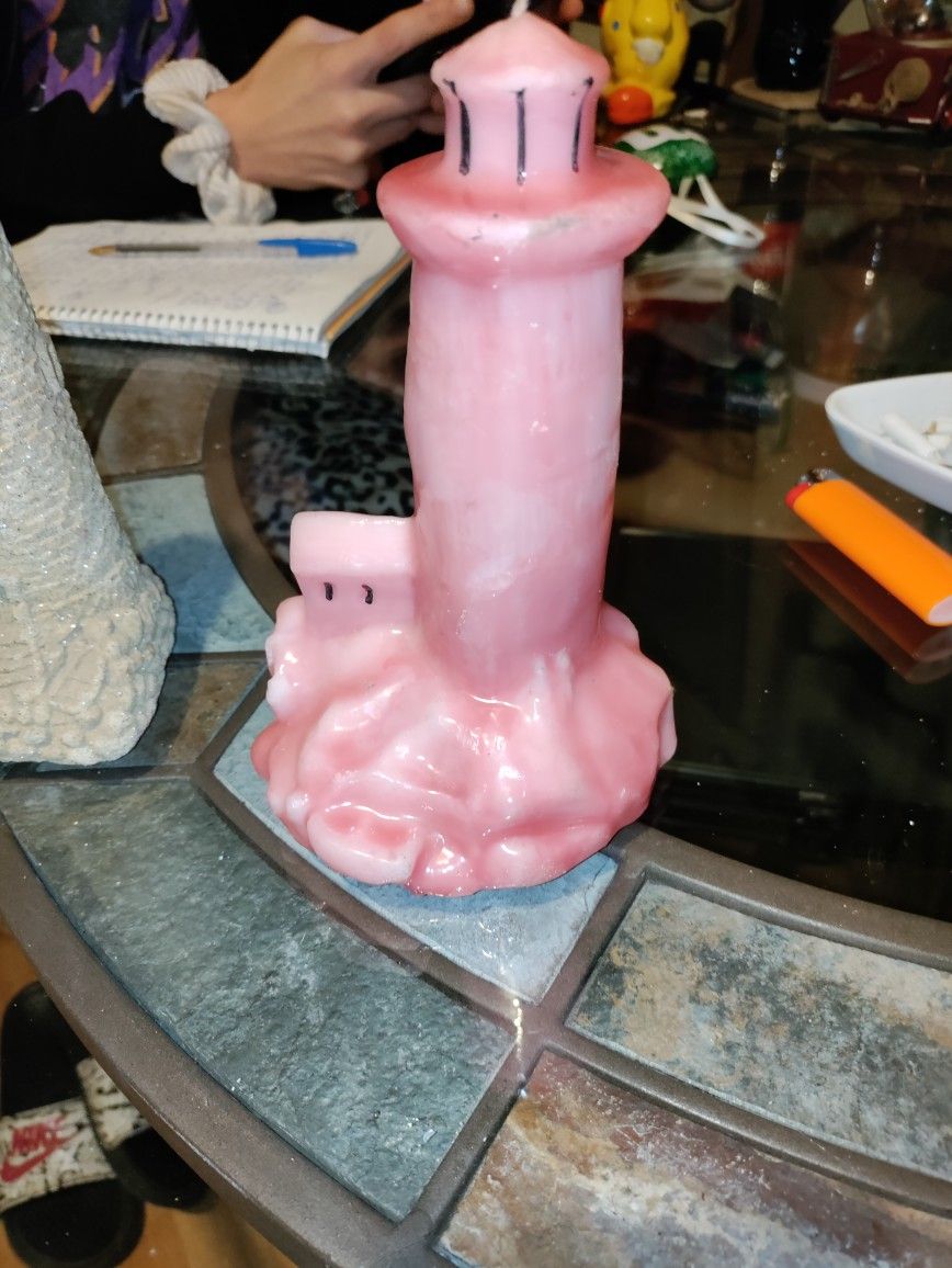 Modern Vintage Lighthouse Candle Pink