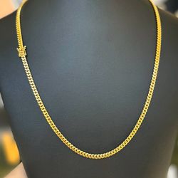 14k solid Yellow Gold brand New Cuban link 22” Chain necklace 29.9 grams 4mm