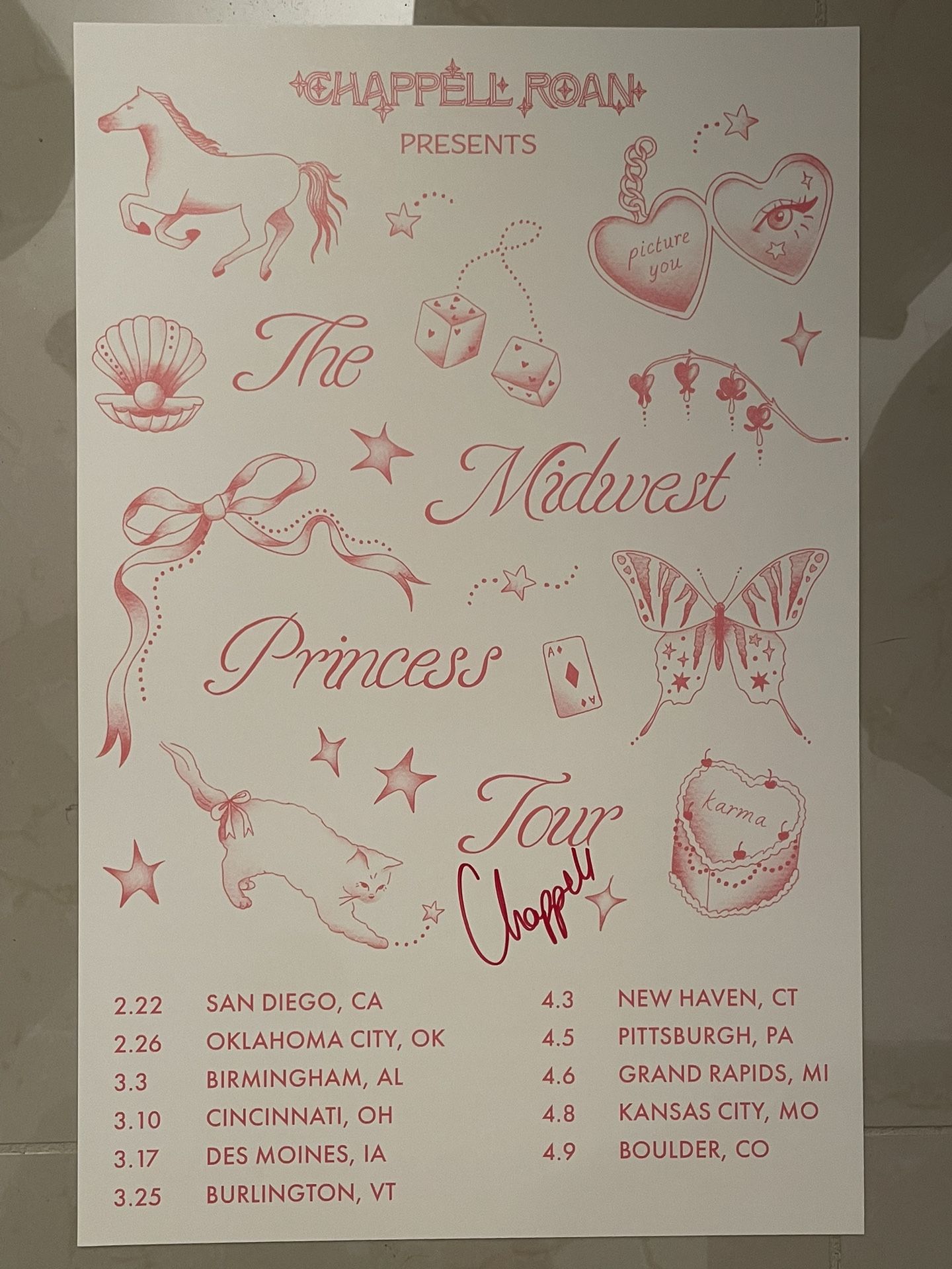Chappell Roan Signed 'The Midwest Princess Tour' Poster Autographed