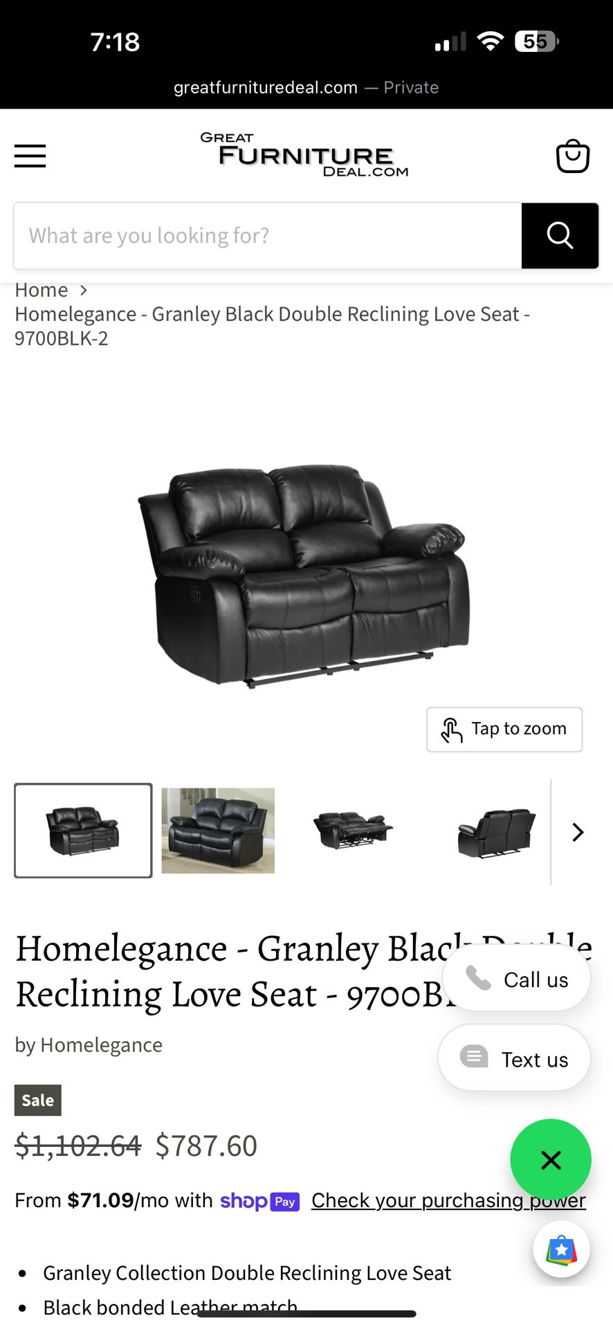 Black Leather Love Couch, Electric reclinable 