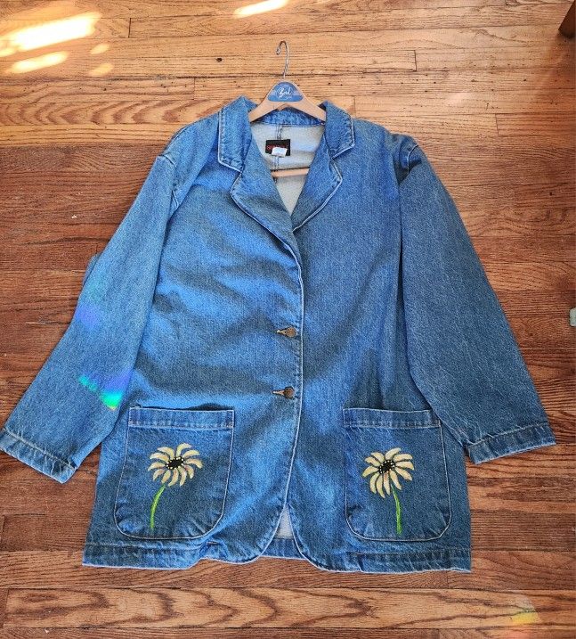 Denim Jacket Painted Sunflowers