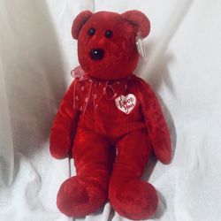 New TY Red Bear I Love You  Beanie babies Medium Size 