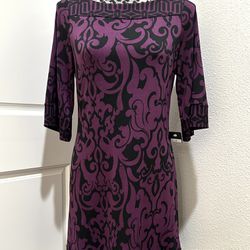 NWT Women’s Purple And Black Damask Jacquard Print Dress Size Medium 