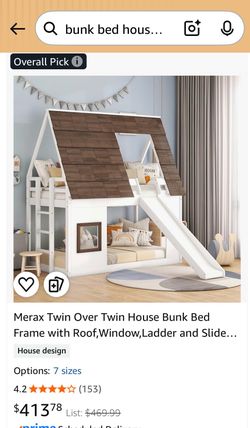 Two kids bunk bed house with slide