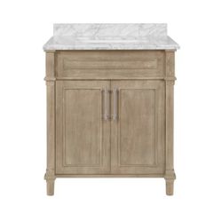 Aberdeen 30 in. Single Sink Antique Oak Bath Vanity with Carrara Marble Top (Assembled)