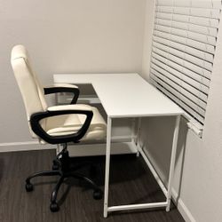L-shaped Desk And Storage Shelf And Chair