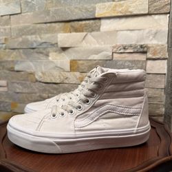 Unisex M3.5 W5 Vans Sk8-Hi high-top sneakers white canvas Skateboarding EUC