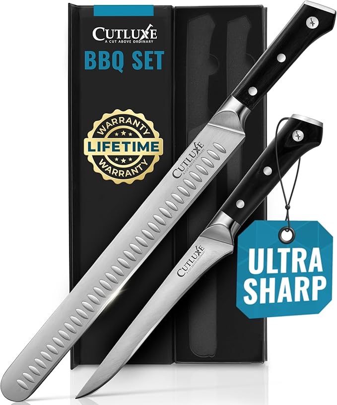 Brand New Cutluxe BBQ Carving Knife Set – Brisket Slicing and Boning Knife for Meat Cutting – Professional Knife with Razor Sharp German Steel, Full T