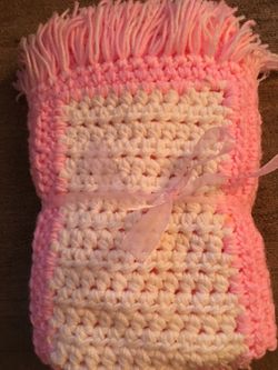 Hand made crochet baby girl blanket pink and white