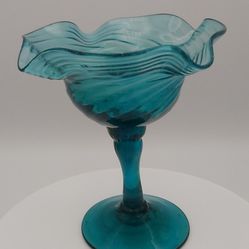 Vintage Teal Glass Compote/ Candy Dish 
