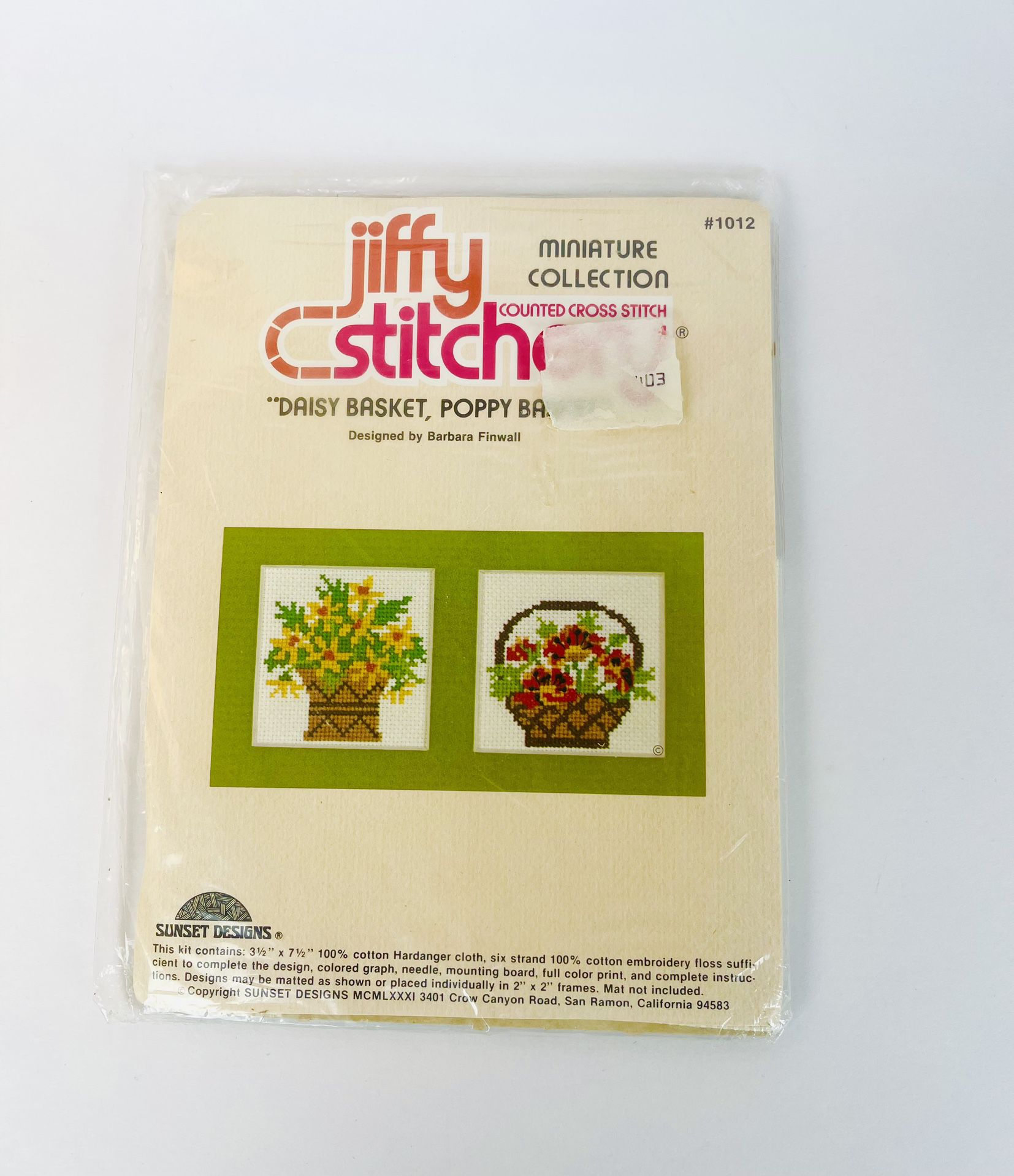 Jiffy Stitchery Miniature Collection Daisy Basket Poppy Basket Cross Stitch Kit