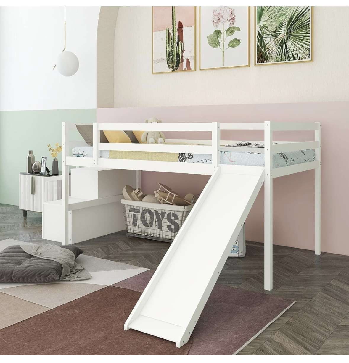 Twin Loft Bed with Stairs And Storage Self 