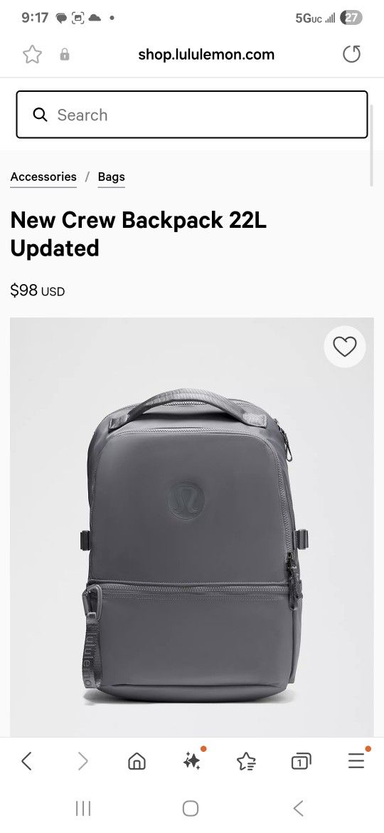 Lululemon Backpack L22 $55