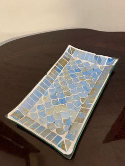 Decorative Mermaid Pattern Glass Inlay Tray