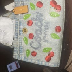Coach Cargo Mini Denim Cherry Embroidery Tote Bag