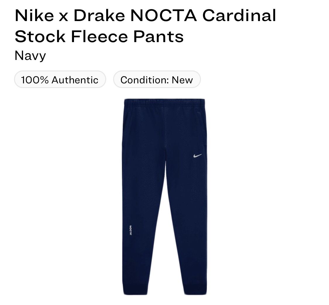 Nike x Drake NOCTA Cardinal Stock Fleece Pants Navy for Sale in