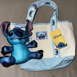DISNEY STITCH SMALL CANVAS TOTE BACK WITH PLUSH 