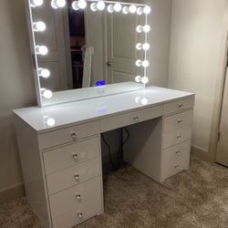 Makeup Vanity with Bluetooth Mirror In Stock Financing available