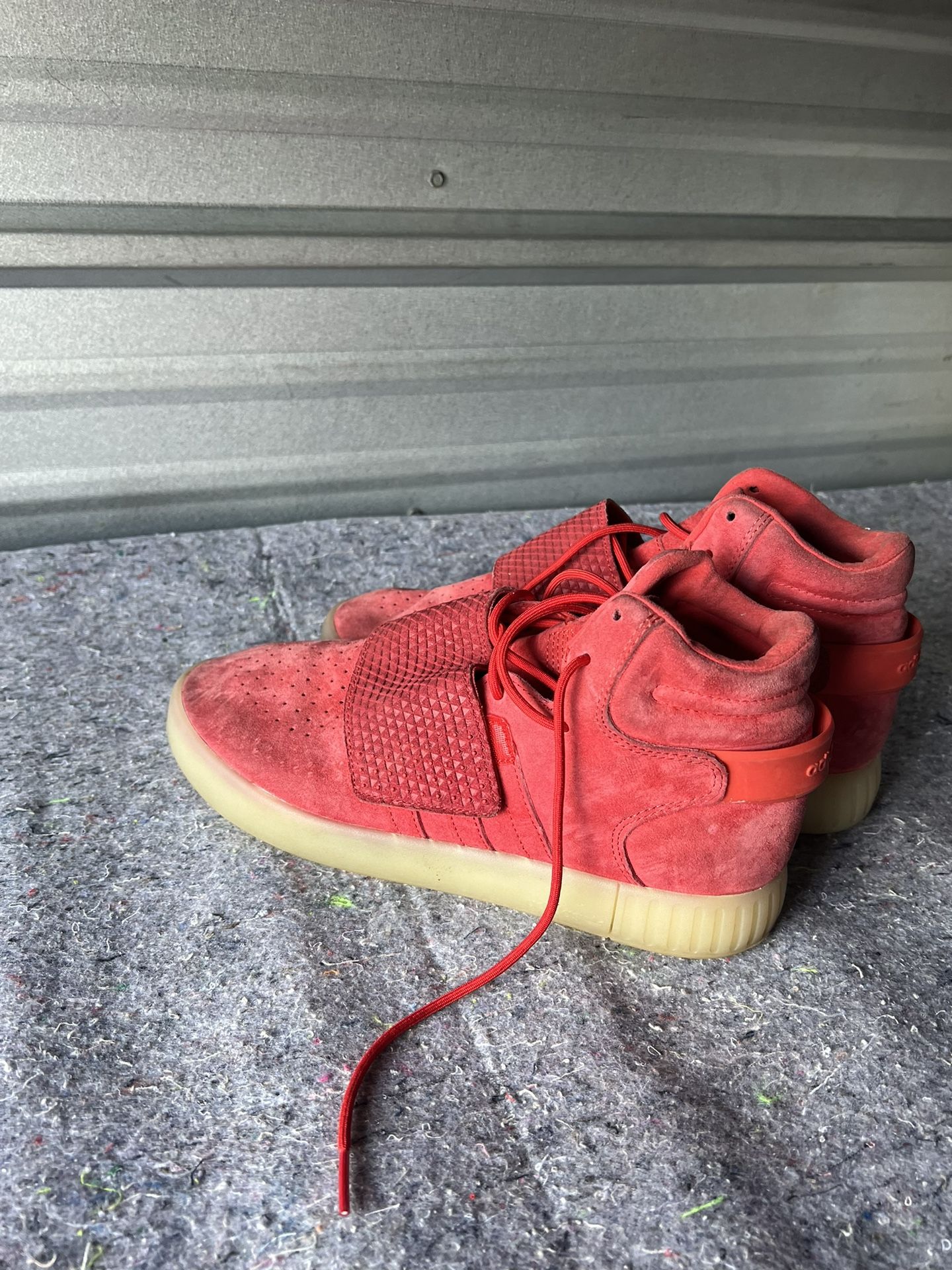 Adidas Tubular Invader Strap Mens Size 9.5 Red Suede Athletic Shoes Sneakers