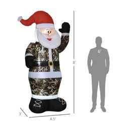 8ft Lighted Military Camo Santa Claus Inflatable Yard Decor Christmas Holiday Lawn Ornament Blowup