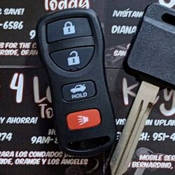 $70 in Pomona or Upland | Nissan Infiniti Key & Separate Remote Copy (G35, G37, Altima, Pathfinder, QX50, QX60, Murano, Sentra, 350Z, Maxima, Armada)