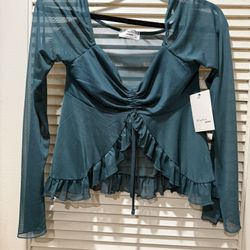 Sheer Green Blouse Size Medium