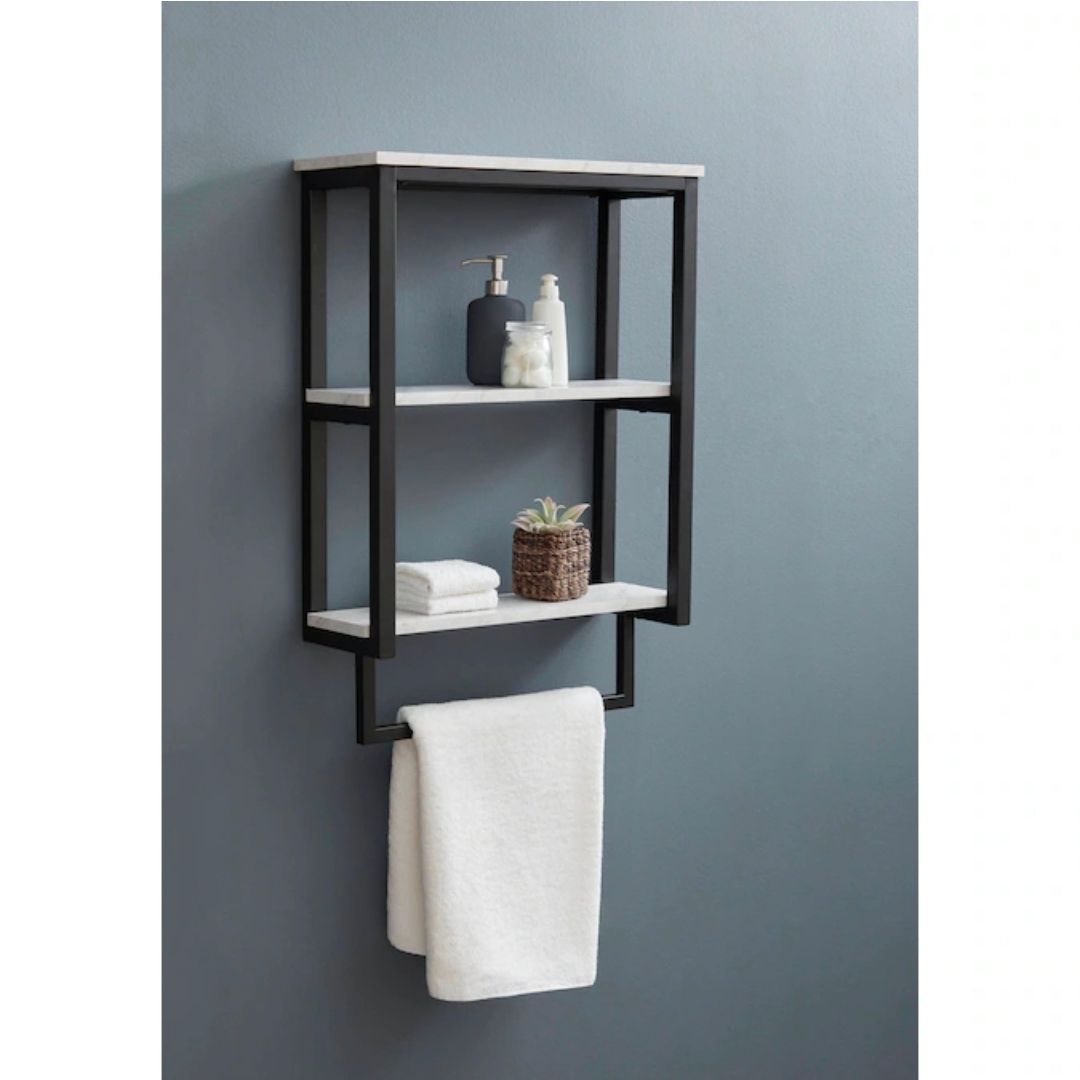 3 tier metal/stone bathroom shelf with towel bar