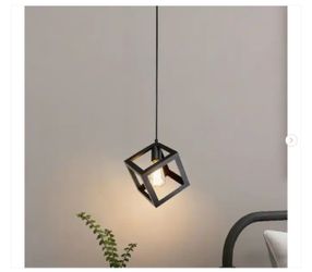 Modern Black Square Cage Pendant Light DIY 1-Light Industrial Cube Hanging Light Fixture - Set of 2