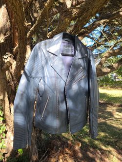 ASOS Blue Leather Biker Jacket – Size S