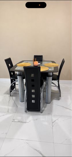 Modern Glass Dining Table Set – 4 Chairs