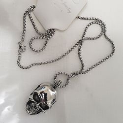 Retro Skull Pendant Necklace Gothic Punk Biker Jewelry For Men Silver Chain 24"