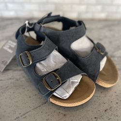 New With Tags H&M Genuine Leather Blue Birkenstock Style Sandals Blue Youth Size 2