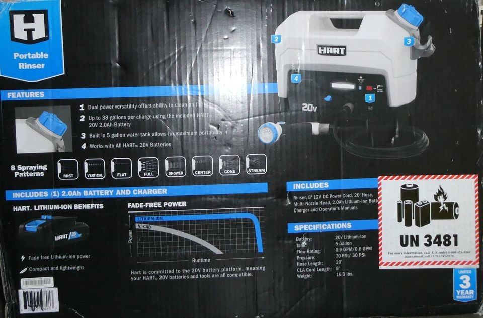 HART 20Volt 50 PSI Rinser Kit, (1) 20Volt 2Ah LithiumIon Battery FO