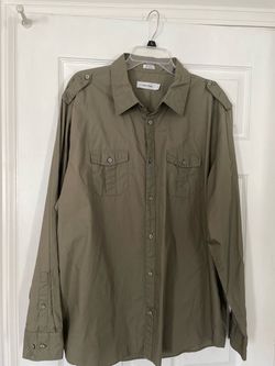 Calvin Klein Olive Button-Up Shirt Size Large