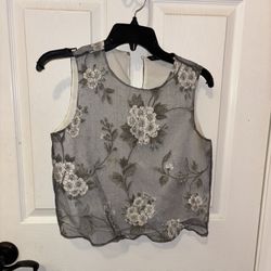 ZARA Grey Sleeveless Floral Sheer Top -  XS
