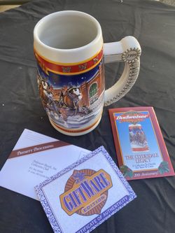 20TH ANNIVERSARY EDITION 1999 BUDWEISER HOLIDAY STEIN "A CENTURY OF TRADITION"