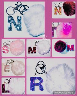 Handmade Initial Keychains With Pom-Pom-custom orders