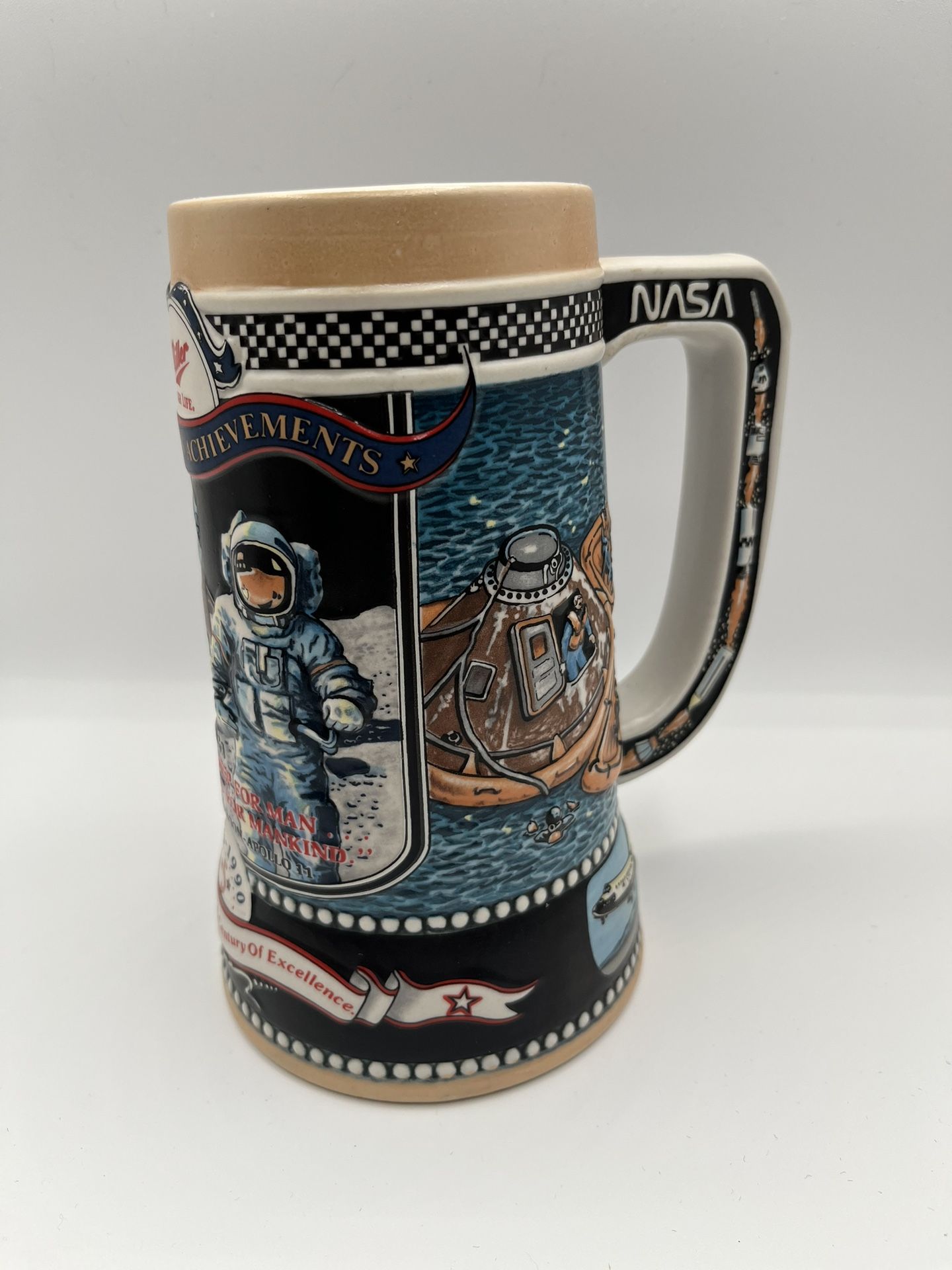 Miller High Life Ceramic Beer Stein “ Great American Achievements” 1969 1st. Man On The Moon- Apollo 11