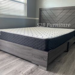 King Grey Platform Bed With Ortho Mattress Included!!